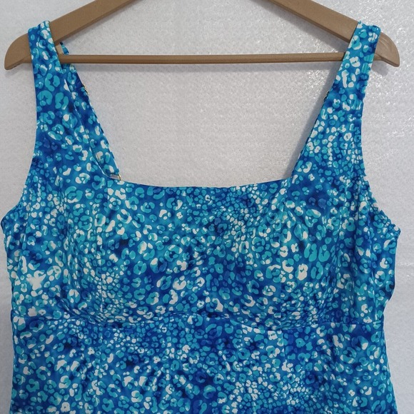 Swimsuits For All Women's 20 Squareneck Swimdress Attached Bottoms Blue Leopard - Picture 3 of 10